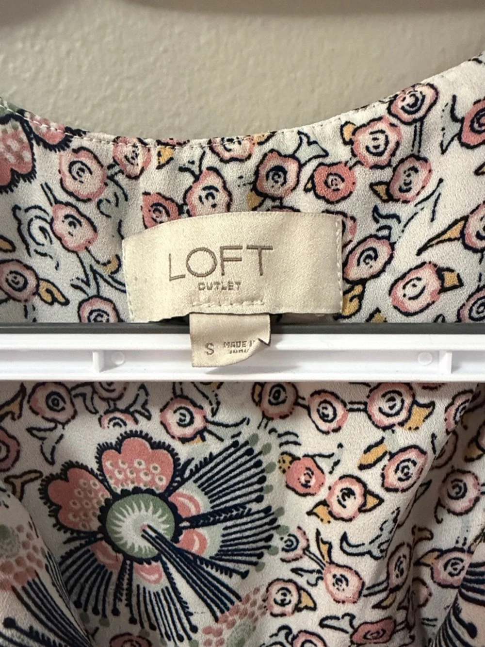 LOFT Floral Bib Front Puff Sleeve Blouse S
